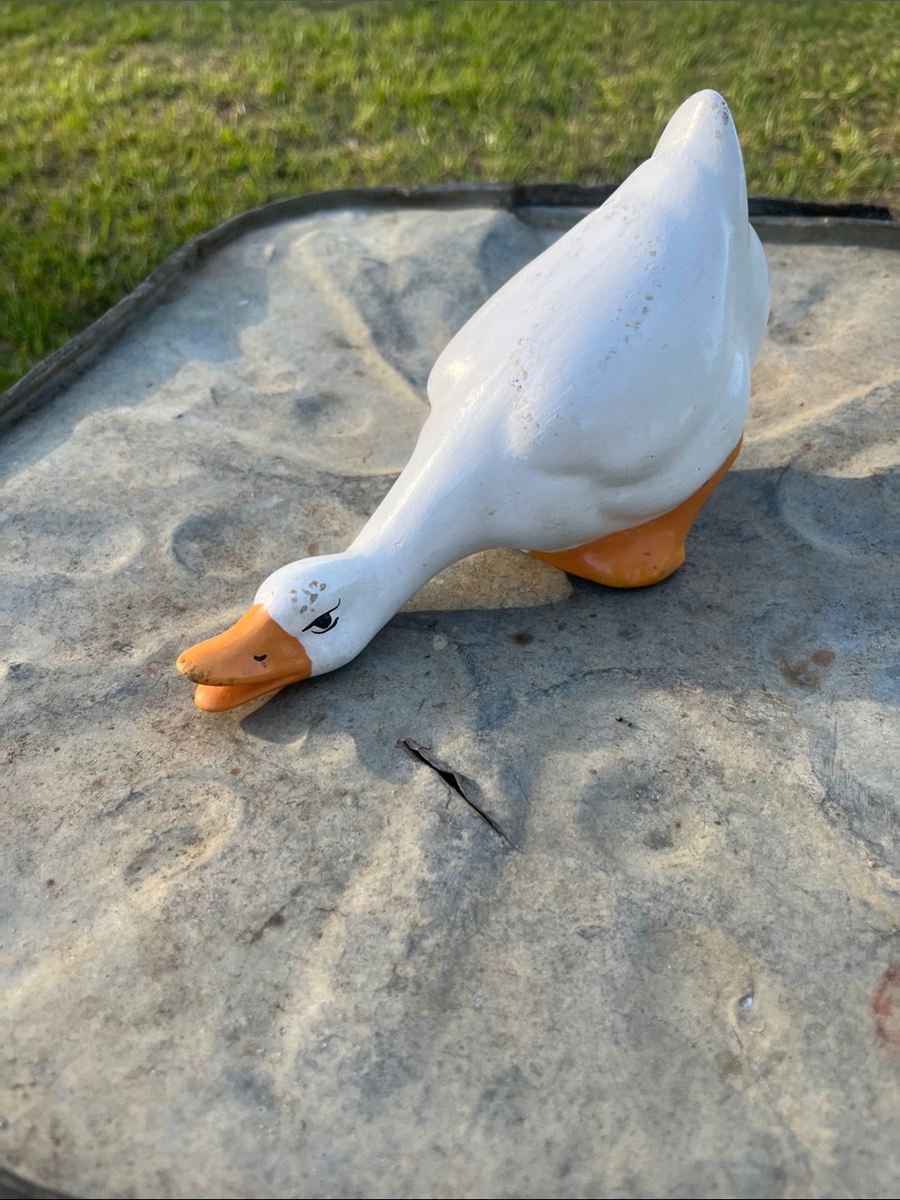 White & Orange Ceramic Duck Figurine for Birds - Unbranded